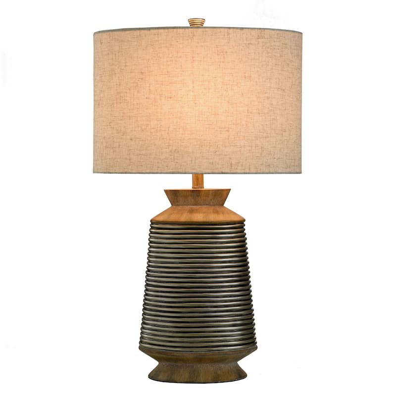 Haver Hill Table Lamp - Brushed Brown and Gold Polyresin Body - Oatmeal Shade