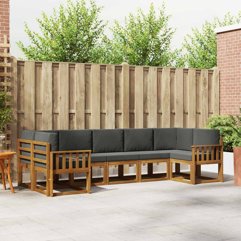 vidaXL Outdoor Sofa Set with Cushion 7 pcs Natural and Anthracite - 119.69 x 50.59 x 28.74 in.