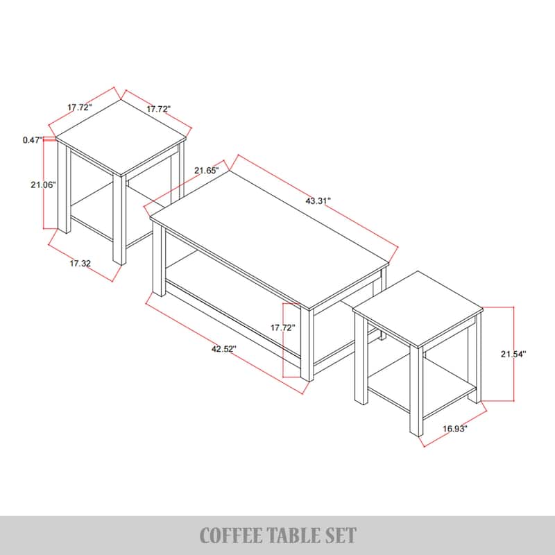 CraftPorch Classic 3- Pieces Coffee Table Set