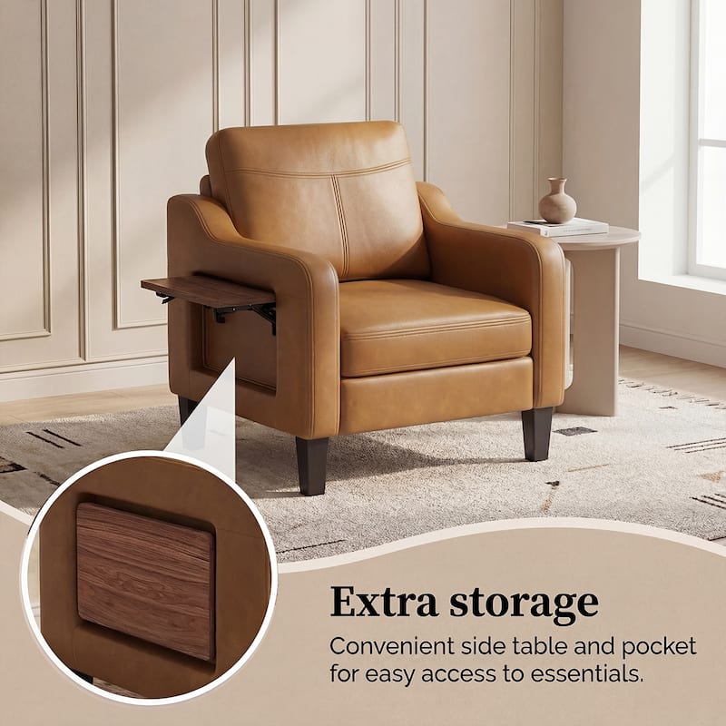 Modern Accent Chair with Wooden Armrest Comfortable Single Sofa Armchair for Living Room Bedroom Reading