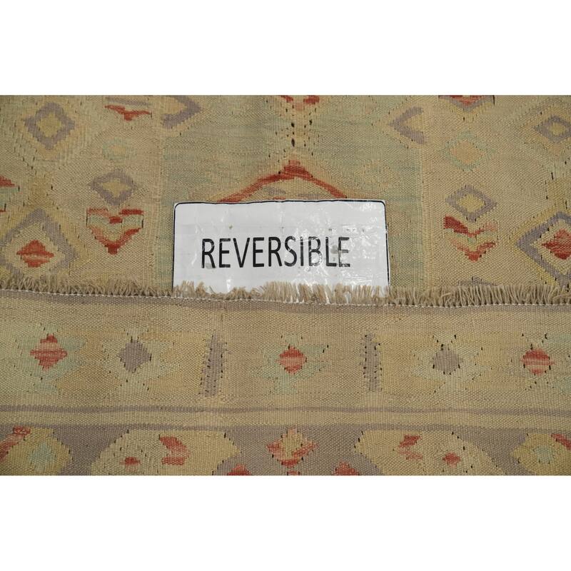 Hand Woven Oriental 100% Wool Carpet Southwestern Tribal Beige & Ivories Kilim Area Rug - 6' 5'' X 4' 11''