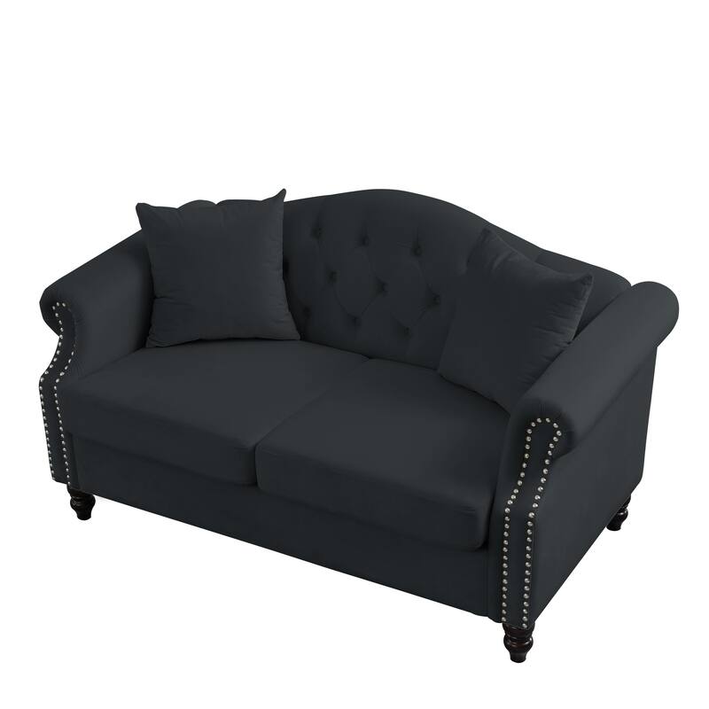 Modern Velvet Button Tufted Upholstered Sofa with Nailhead Armrests