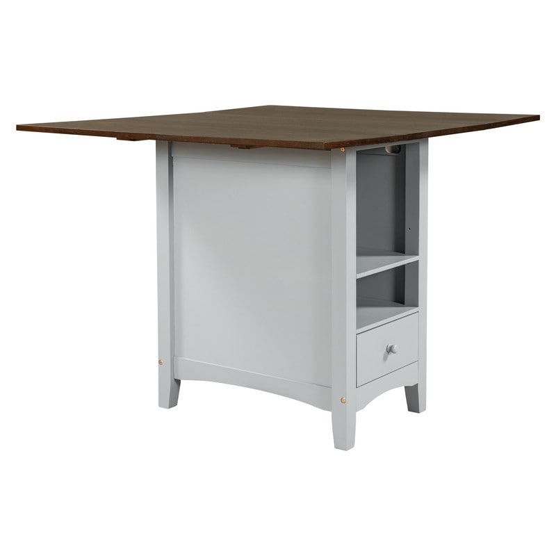 Farmhouse Wood Dining Table with Drop Leaf,Wine Rack and Drawers