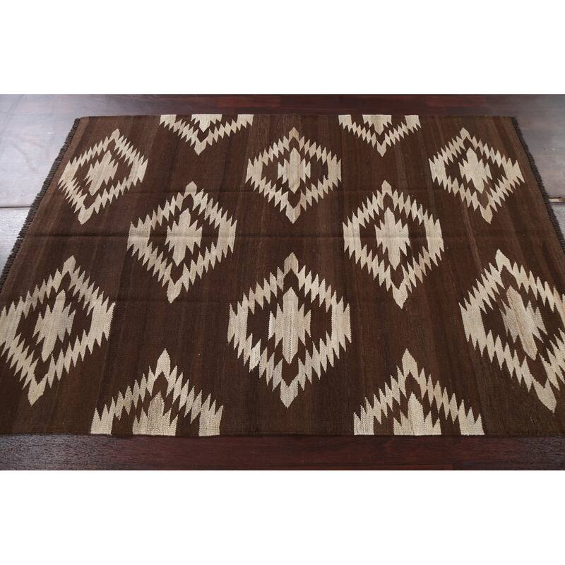 Natural Dye Contemporary Tribal Kilim Wool Area Rug Flat-woven Carpet - 4'8" x 6'8"