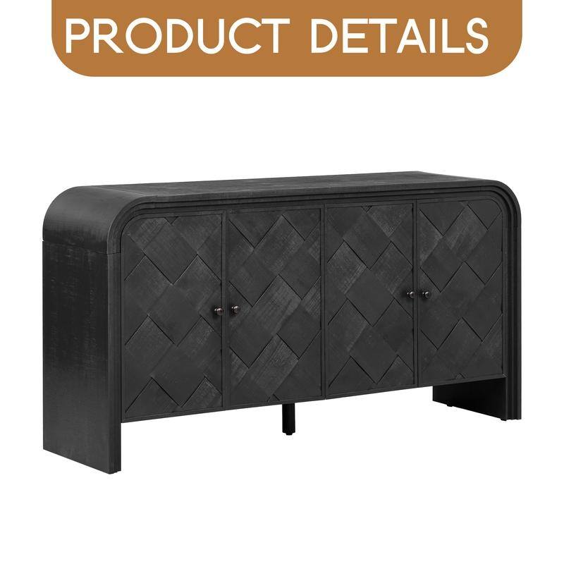 Luxury Multi-Functional MDF Sideboard- woven Wood Slat Doors, Tiered Stepped Design & Premium Solid Wood Veneer