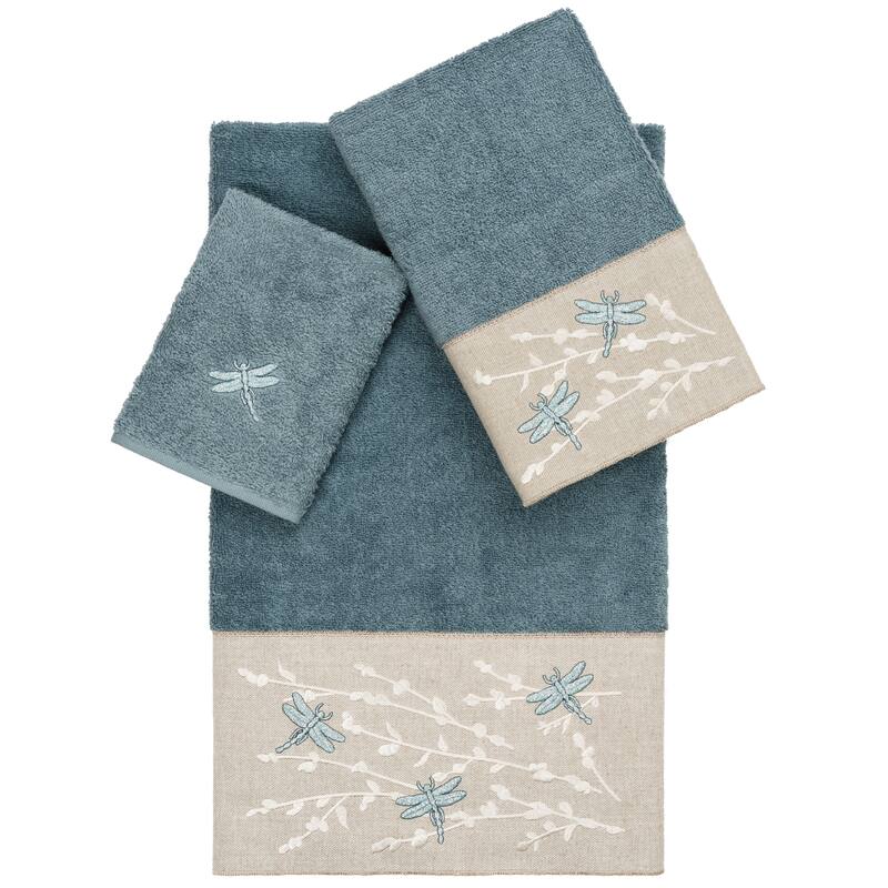Authentic Hotel and Spa 100% Turkish Cotton Braelyn 3PC Embellished Towel Set - Teal