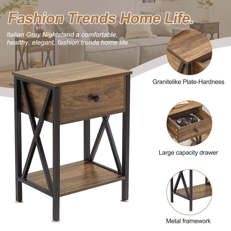 3-Pieces Bed Frame with Wood Headboard and Modern Nightstands Set of 2