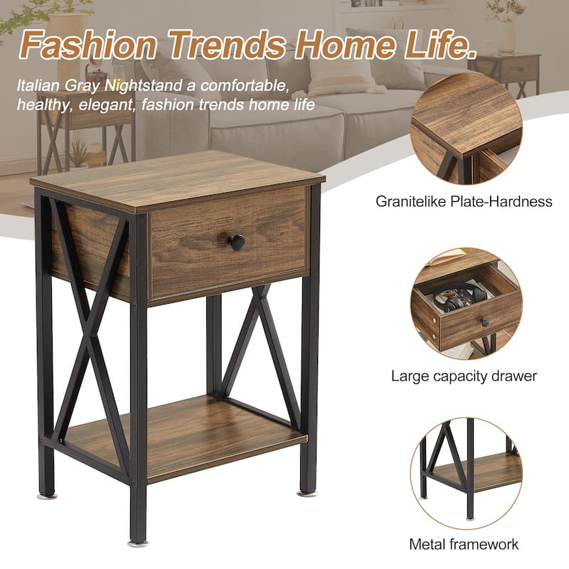 VECELO Modern Nightstand 1-Drawer with Storage Shelf, End Table/Side Table