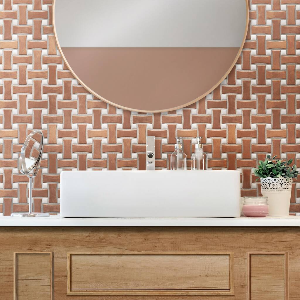 Merola Tile Sentier des Cotto Dog Bone Bsktwv with White Dot 10" x 10" Porcelain Mosaic Floor and Wall Tile