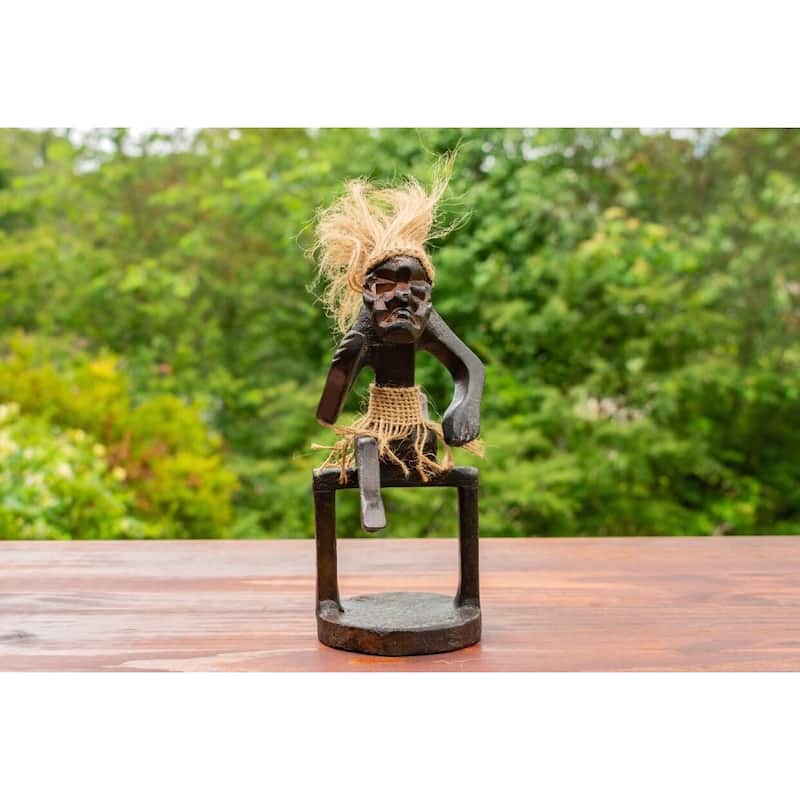 Handmade Wooden Primitive Hurdler Tribal Funny Statue Sculpture Tiki Bar Handcrafted Unique Gift Home Decor Figurine Decoration