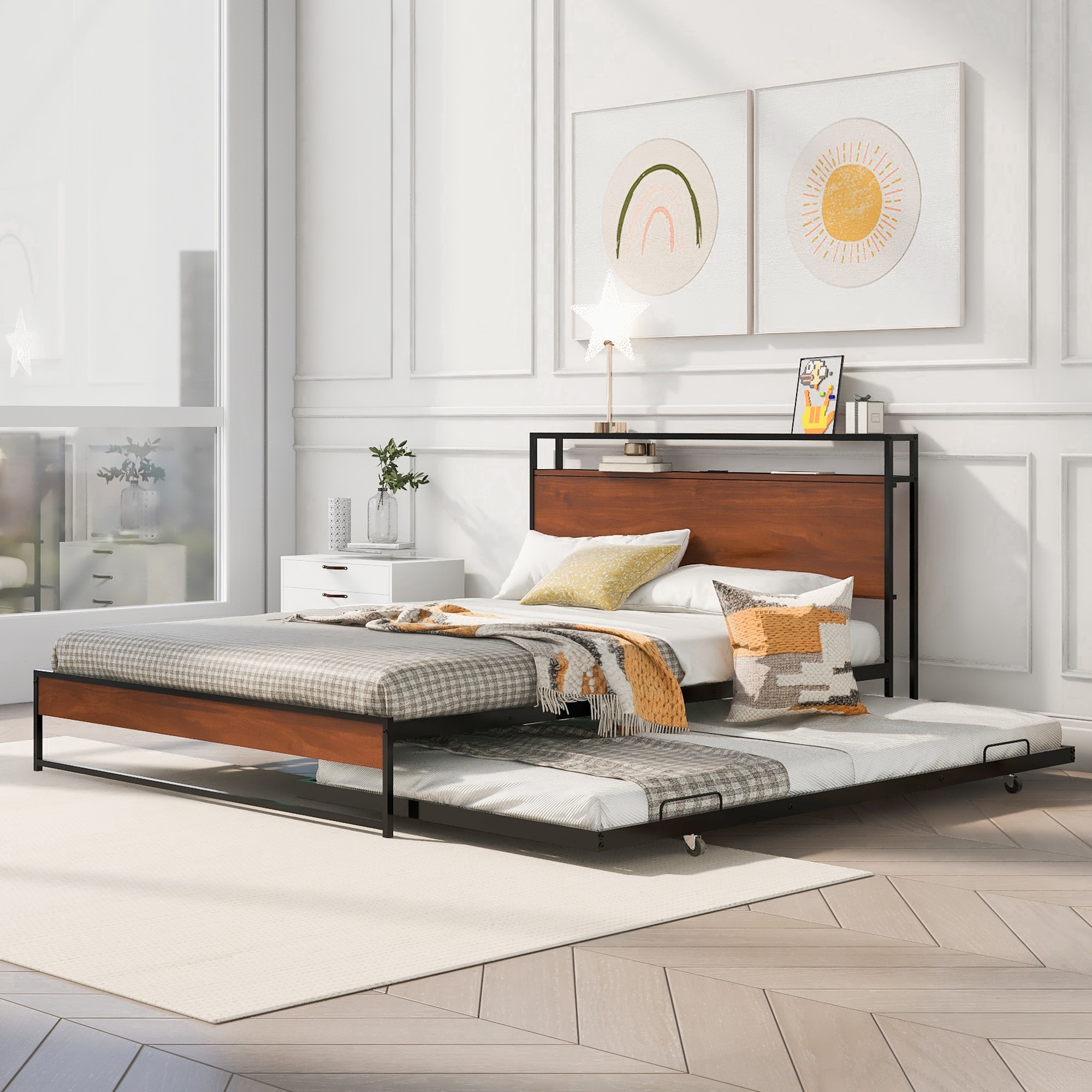 Queen bed frame with queen trundle new arrivals