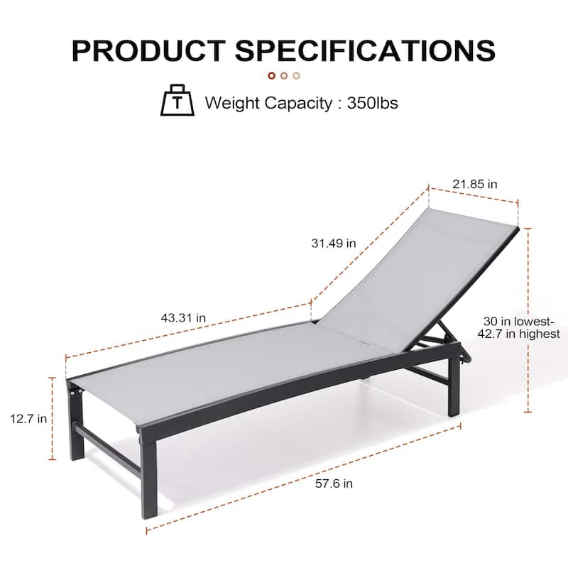 Outdoor Pool Lounger All-weather Adjustable Chaise Lounge Chair