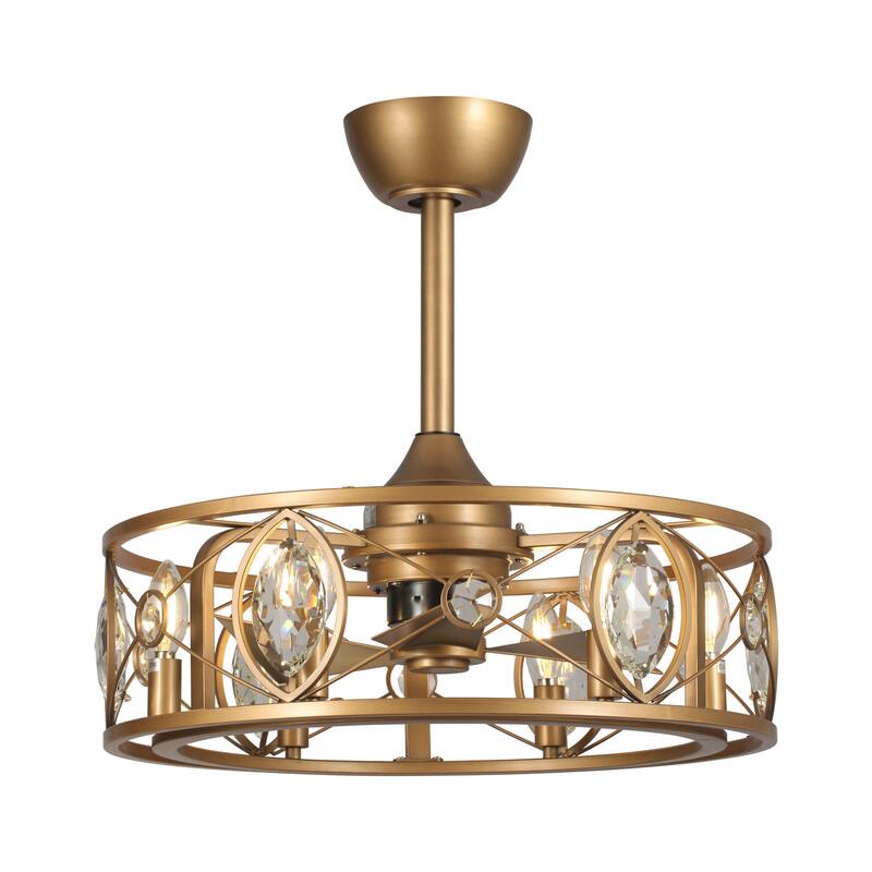 22" Modern Crystal Caged Ceiling Fan Chandelier with Remote