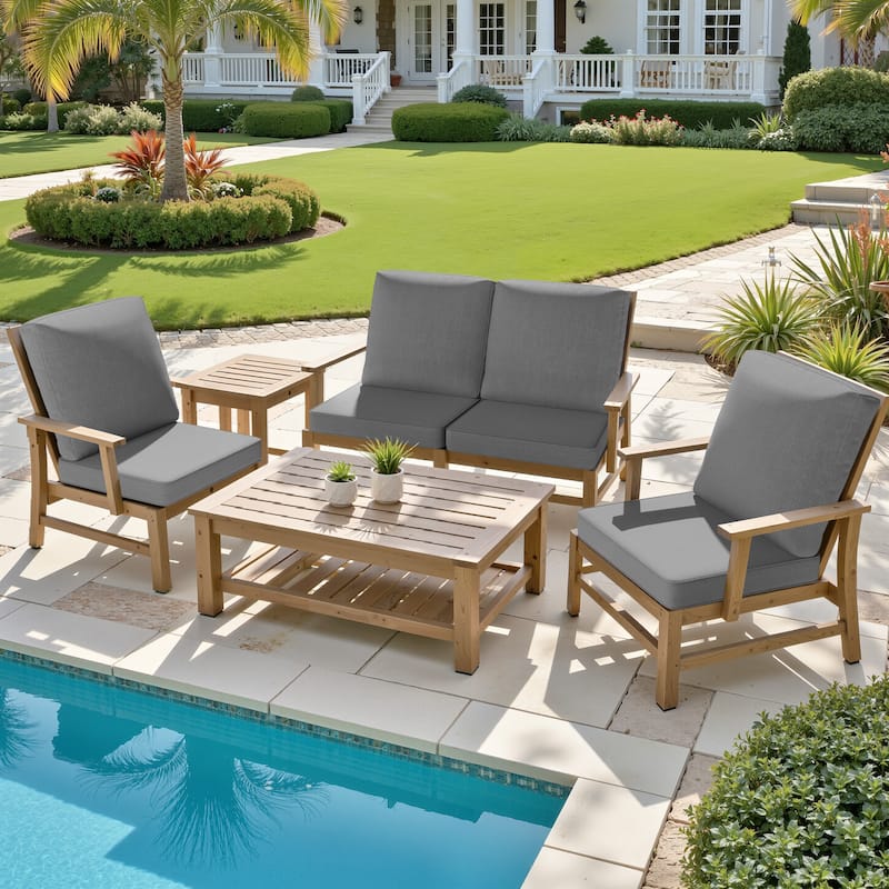 21 W in x 22 D in Outdoor Deep Seat Chair Cushion Set Dining Patio Chair Pad Set - 4-Seater - Light Grey