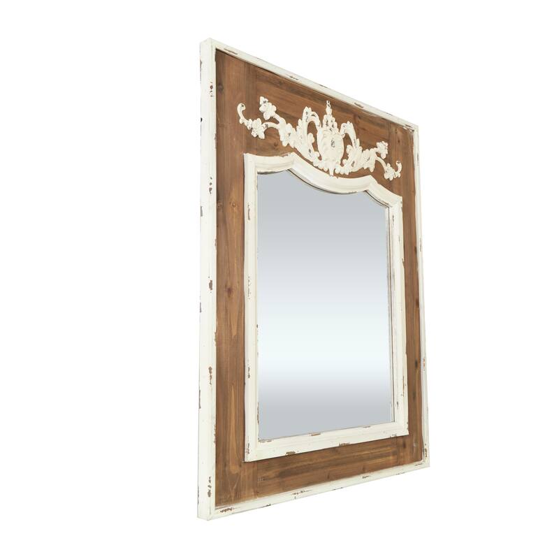 Brown Wood Carved Acanthus Floral Wall Mirror