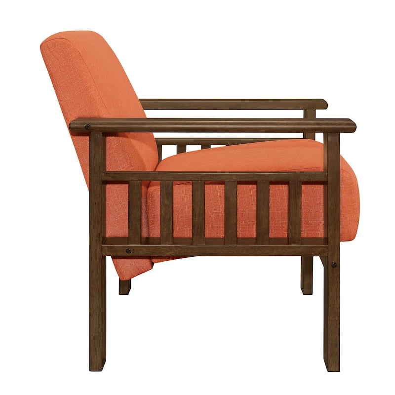 Bella 32 Inch Accent Chair Armchair, Storage Arms, Orange, Solid Rubberwood