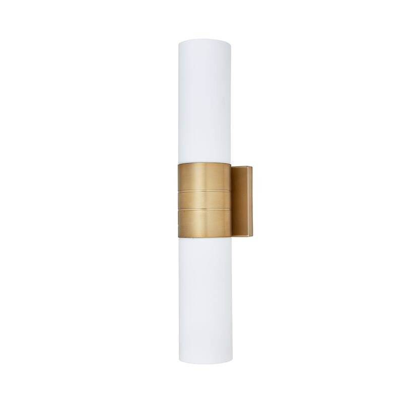 Cylinder Bathroom Light with 2 White Glass Shade and Gold Finish
