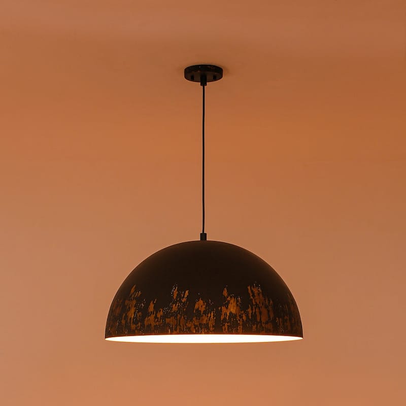 European Artisanal Antique Gold Patina Iron Oversized Dome Pendant