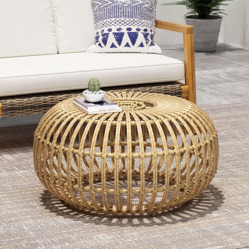 29.5" Boho Handcrafted Designed Coffee Table with Long-Lasting Woven Finish and Open Structure
