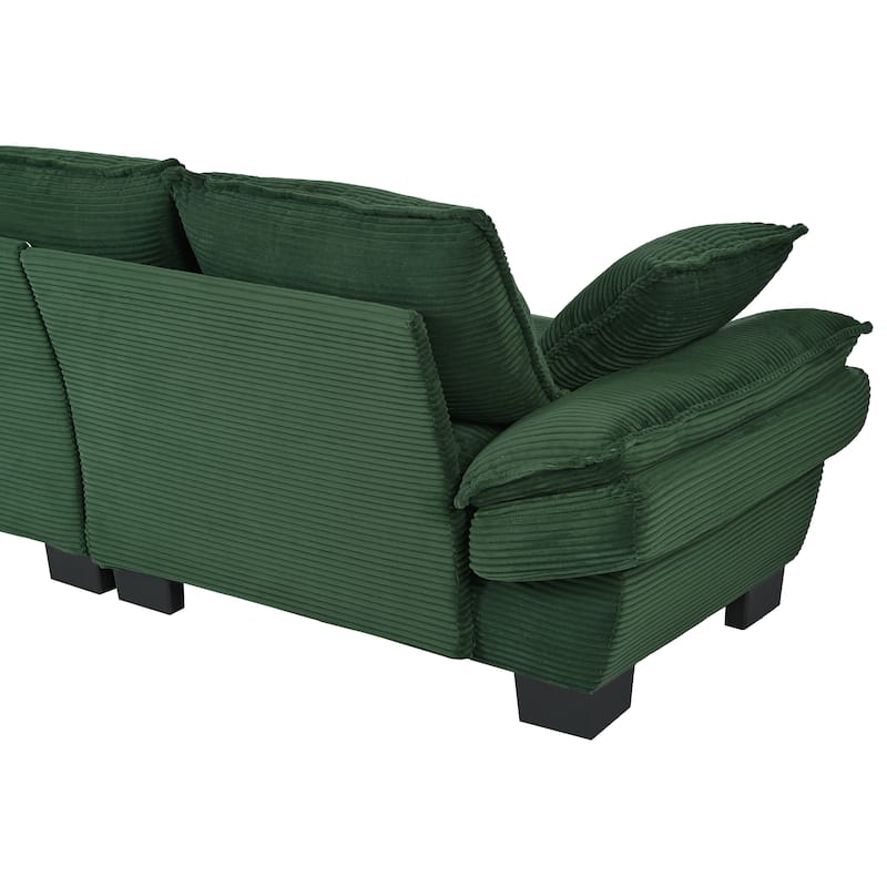 85.4" Modern Curved Sofa, Back Upholstered Couch with 2 Decorative Throw Pillows, Corduroy Fabric Couch