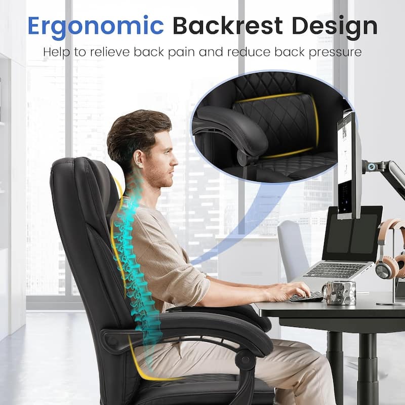 Ergonomic 6-Point Massage Office Chair with Heating, Reclining Function, Retractable Footrest, and Adjustable Armrests