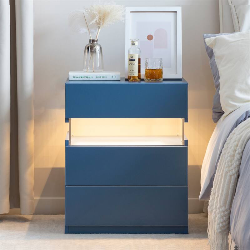 3 Drawer Nightstands with Acrylic Board and LED Light