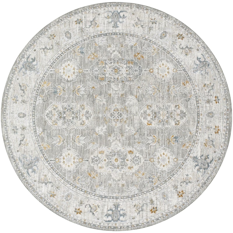 Livabliss Dresden Transitional Abstract Area Rug - Grey/Silver - 7'10" x 7'10" Round