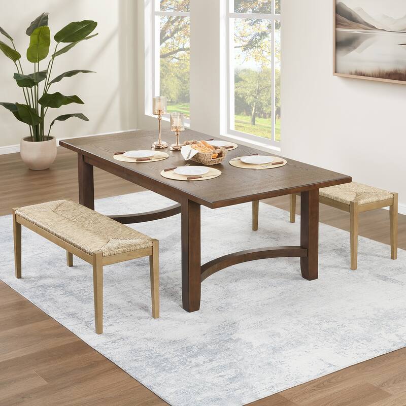 Bohemian 44.5" L Natural Weave Seagrass Rattan Entryway Dining Bench - Set of 2 - Brown