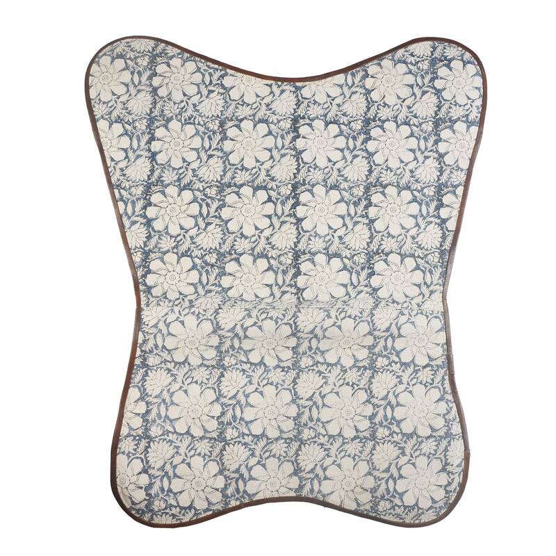 37" Blue and White Floral Faux Leather Sling-Style Butterfly Chair