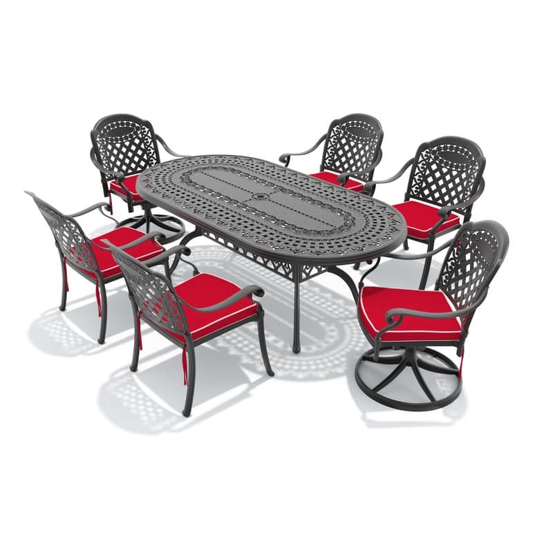 7-Piece Outdoor Dining Set with 1 Table and 6 Chairs, All-Weather Aluminum Outdoor Patio Sets
