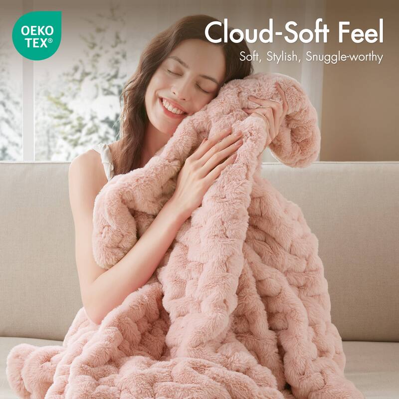 Madison Park Ruched Fur Throw