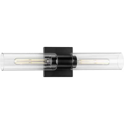 Clarion Collection 2-Light Matte Black Clear Glass Modern Wall Light