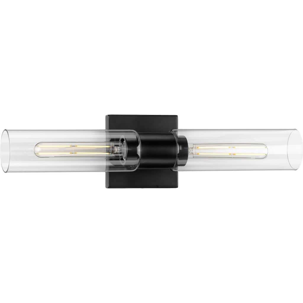 Clarion Collection 2-Light Matte Black Clear Glass Modern Wall Light