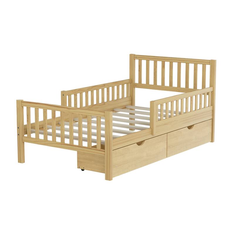 Classic Wooden Platform Bed with Dual Guardrails by Harper&Bright Designs