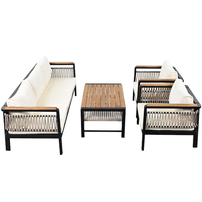 Roomfitters 4-Piece Outdoor Sectional Sofa Set 5-Person Patio Conversation Seating Group with Cushions and Coffee Table
