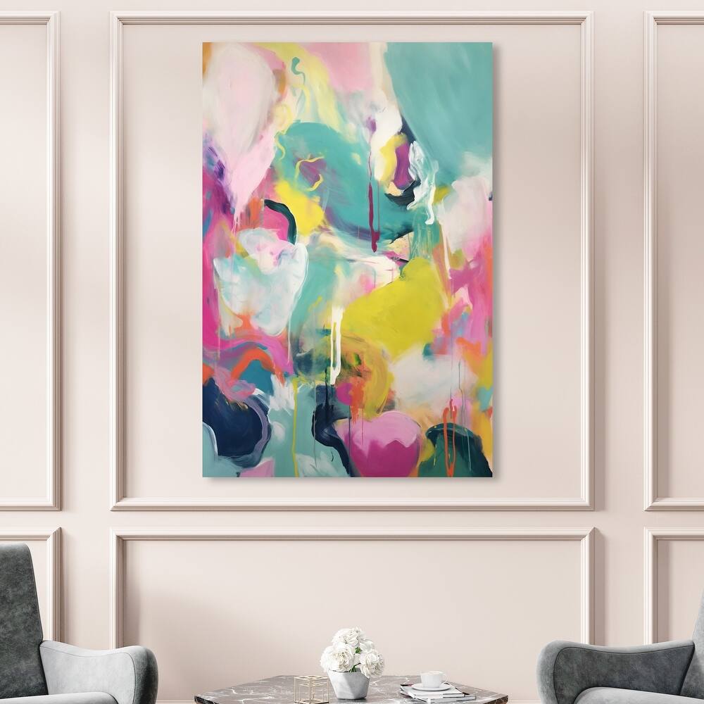 Wynwood Studio Abstract Sweet Smelling Garden Pink and Turquoise Modern & Contemporary Wall Art Canvas Print