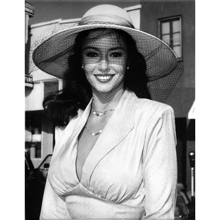 A Portrait Of Rachel Ward Wearing A Netted Sun Hat Outdoors Photo Print
