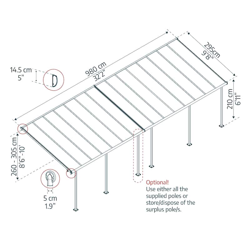 Sierra 10 ft. Gray/Gray Aluminum Patio Cover