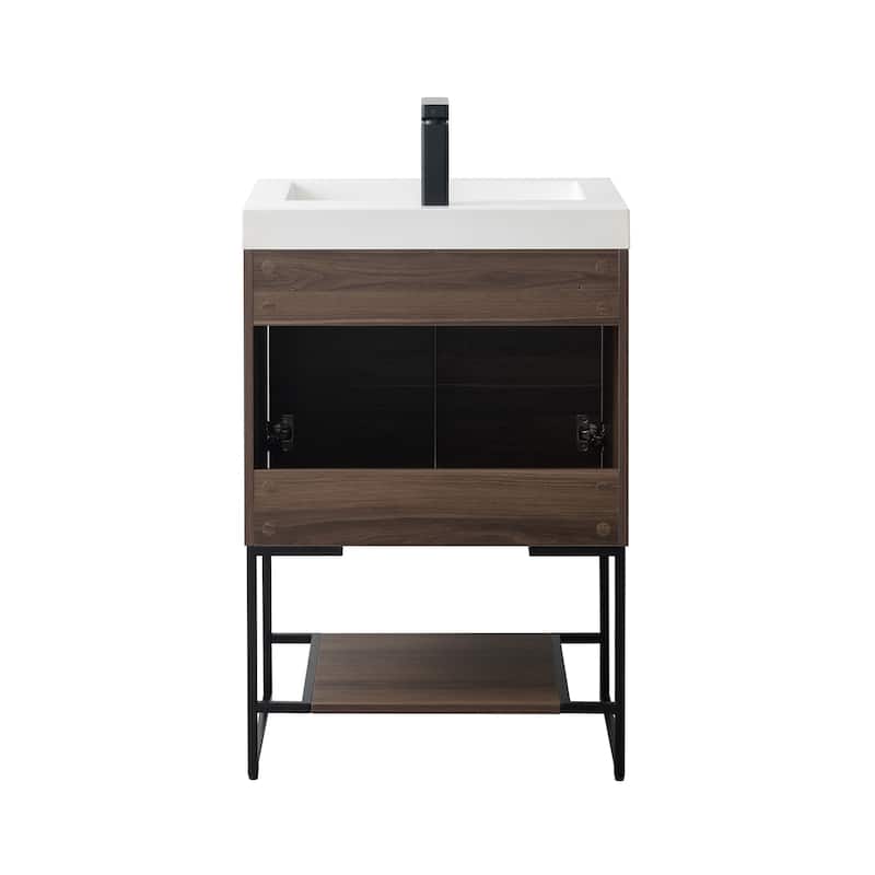 Freestanding Bathroom Vanity Set with Open Shelf & Acrylic Sink