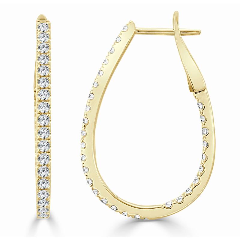 Joelle Collection Inside Out Diamond Pear Hoop Earrings 0.90 CT TDW 1.25" Inches Medium 14K Gold - Yellow