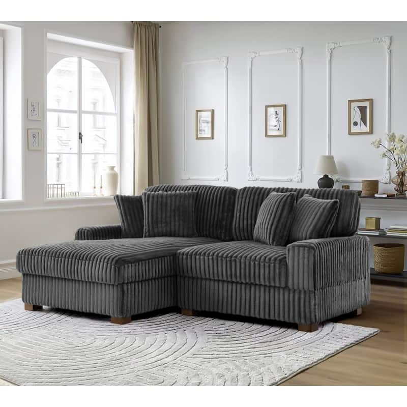 Anne 82" W Comfy Upholstered Plush Corduroy Modular Sectional Sofa