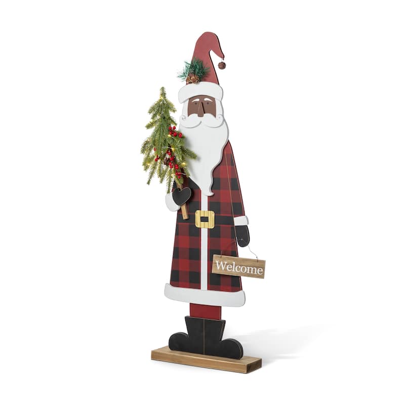 Glitzhome 35.75"H Lighted Wooden Africa Santa Porch Decor with Timer - Multi