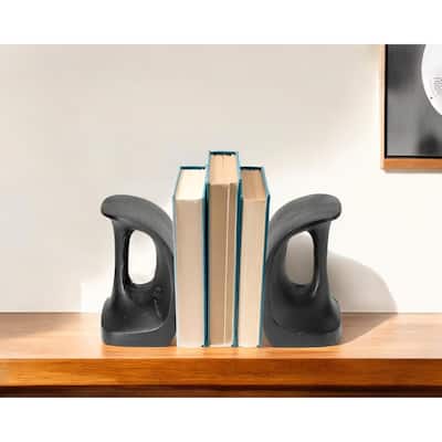 HomeRoots Set of Two 6" Black Metal Decorative Bookends - 6" H x 5.5" W x 7.5" D