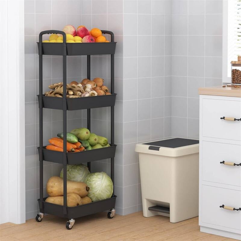 4-Tier Rolling Storage Cart Utility Cart - 11.02"D x 15.35"W x 42.32"H