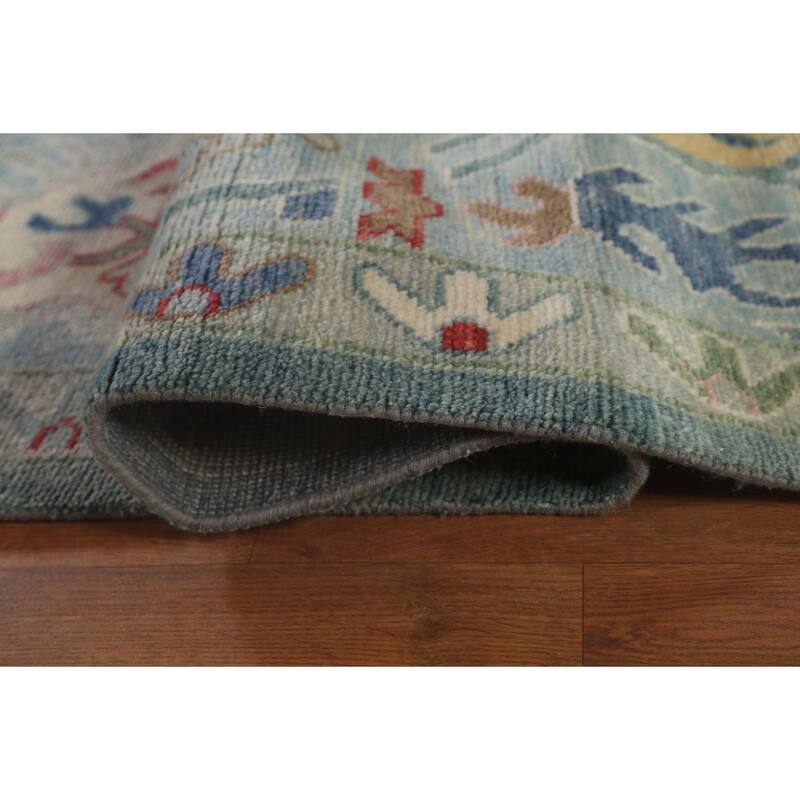 Blue Floral Oushak Oriental Large Area Rug Handmade Wool Carpet - 11'10"x 14'8"