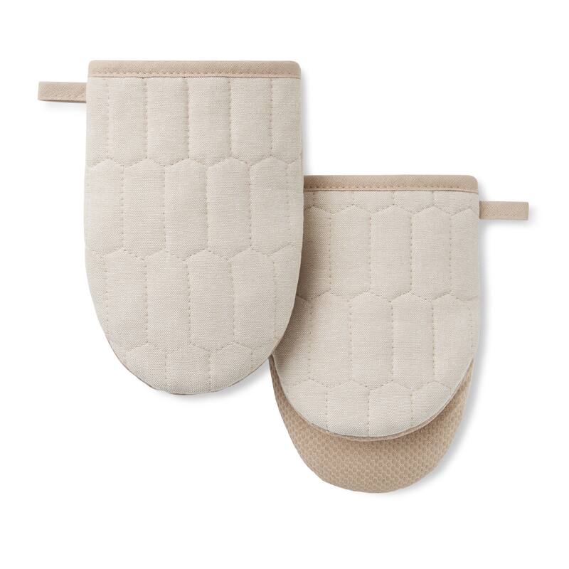 MARTHA STEWART Honeycomb Quilted Chambray Mini Oven Mitt 2-Pack Set - Natural
