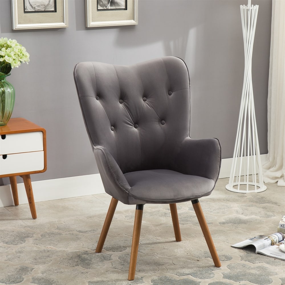 Contemporary Silky Velvet Tufted Button Back Accent Chair