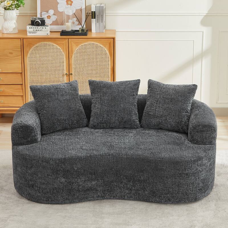 63.2" Modern Small Loveseat Sofa, Chenille Boneless Couch, Deep Seat Sofa with 3 Pillows - Grey