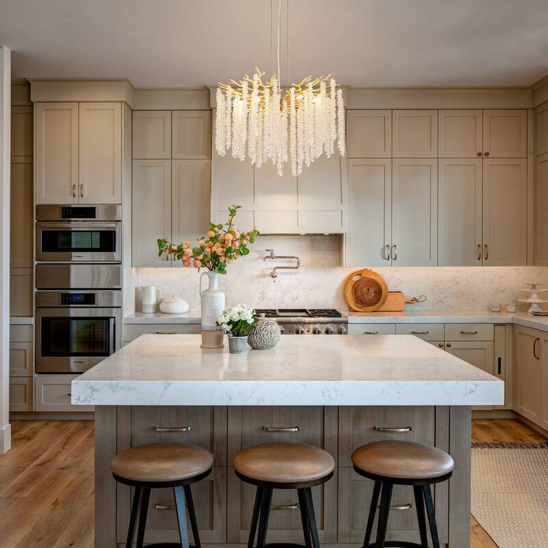 23.6" W 8-Light Modern Glam Tree Branches Style Crystal Raindrop Chandelier Hanging Light for Dining & Living Room