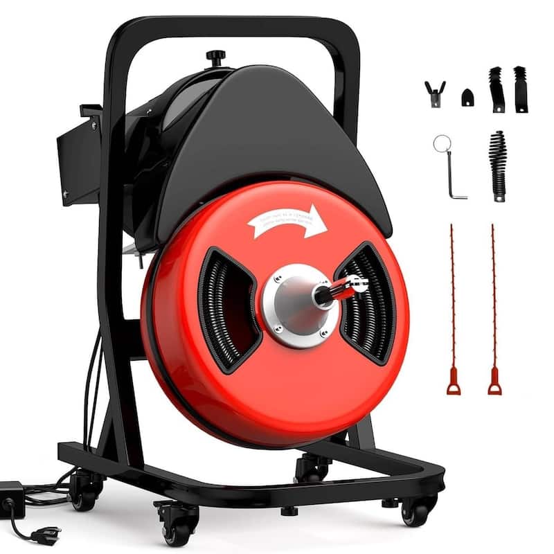 50FT 1/2 Inch Portable Drain Cleaning Machine for 1" to 4" Pipes - Red